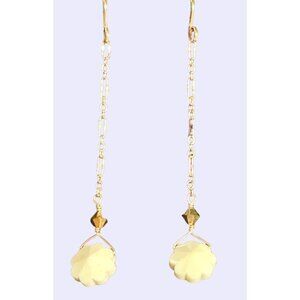 Drop dangle chain earrings 1/20 14K gold filled with Octagon Carved Flower Bead